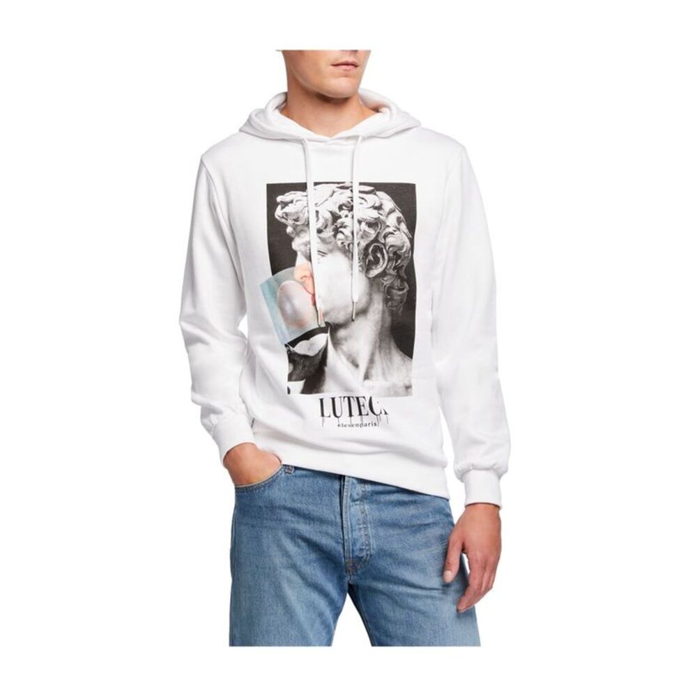 Elevenparis Mens Bubble Hoodie Sweatshirt, White, L, DM